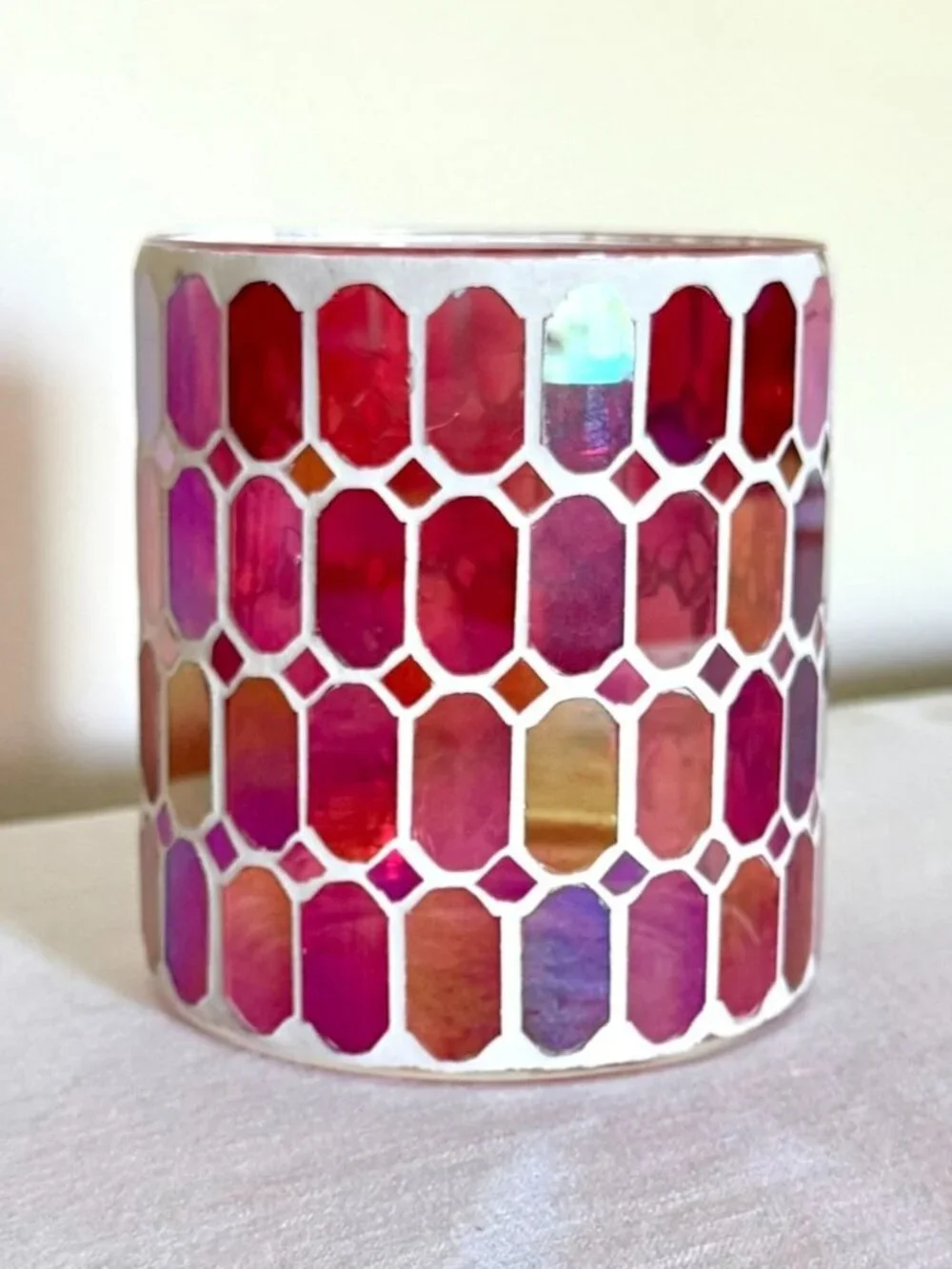 Teleflora Mosaic Glass Vase Pink Iridescent Art Glass Flower Vase